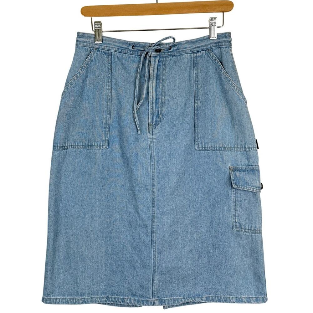 Blassport Petite Blue Denim Cargo Straight Midi Skirt 10P Vintage 90s Utility